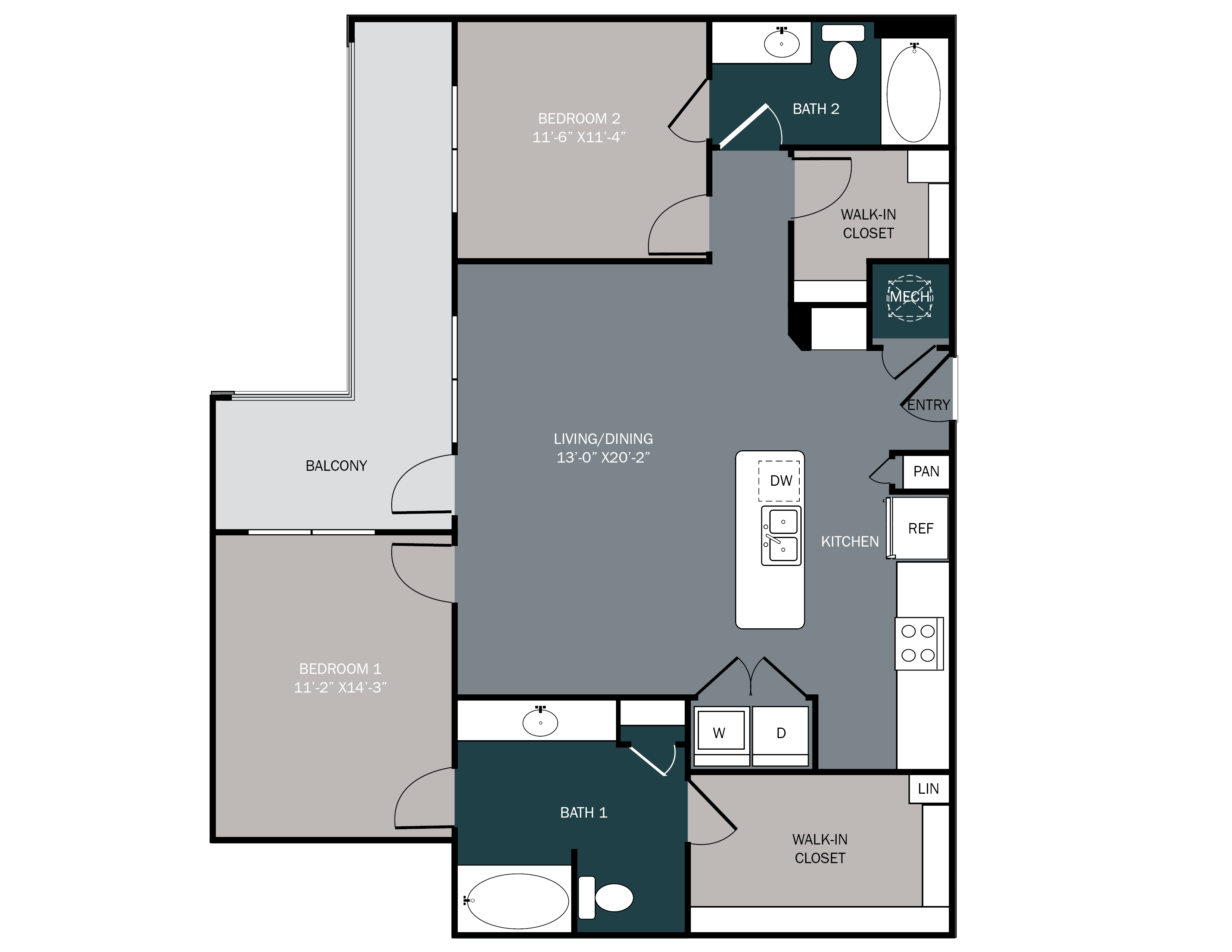 2 bedroom 2 bath apartment with balcony